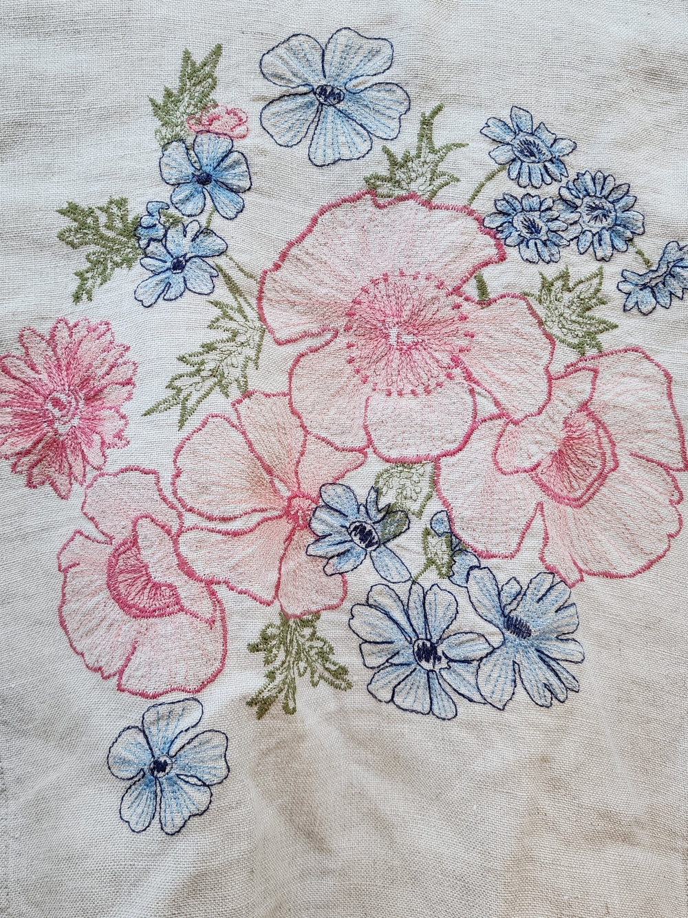 Liz Claiborne 100% Linen Floral Embroidered Trucker Jacket Beige L Cottagecore - Picture 8 of 13